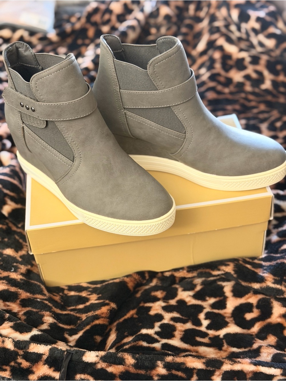 Nicole Miller Gray Wedge Sneaker Boot